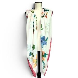Old Navy Tropical Bird Floral Scarf Wrap Pink Blue Lightweight Shawl